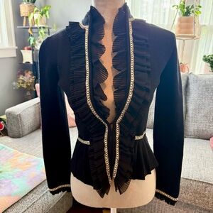 White House Black Market Black Ruffled Sweater Blazer